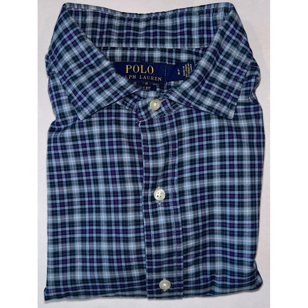 Polo by Ralph Lauren Purple‎ Plaid Men's Classic Fit Shirt Size LARGE Cotton